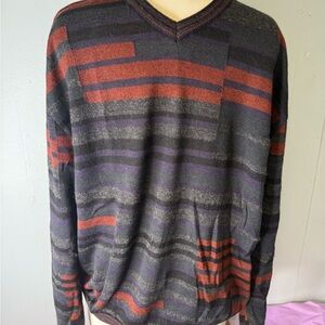 Jhane Barnes Striped V-Neck Men's Alpaca and silk Sweater. Size large